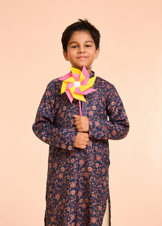 Manyavar Boys Dark Blue Elegance Kurta Pajama