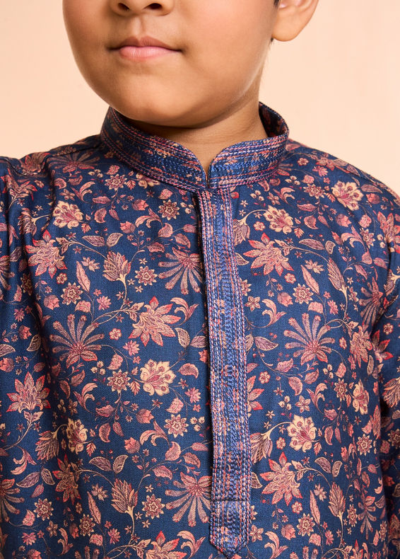 Manyavar Boys Dark Blue Elegance Kurta Pajama