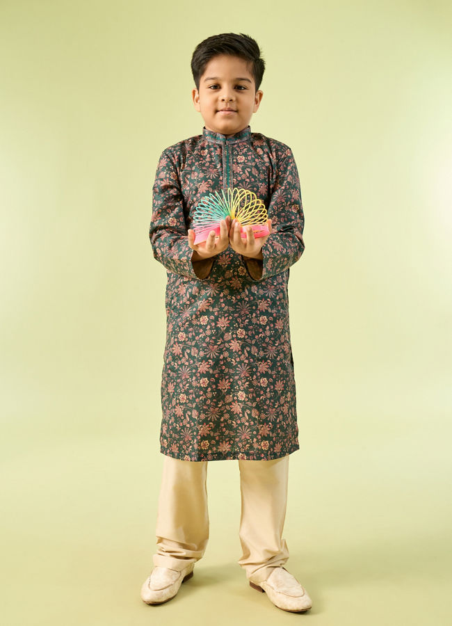 Manyavar Boys Emerald Green Splendor Kurta Pajama