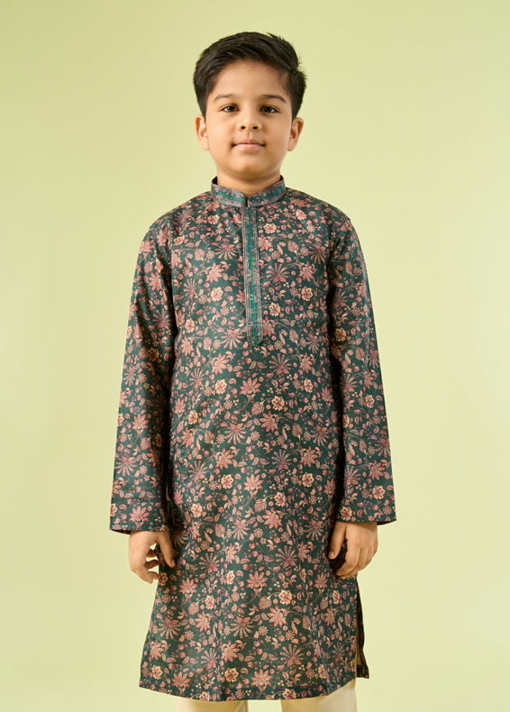 Manyavar Boys Emerald Green Splendor Kurta Pajama