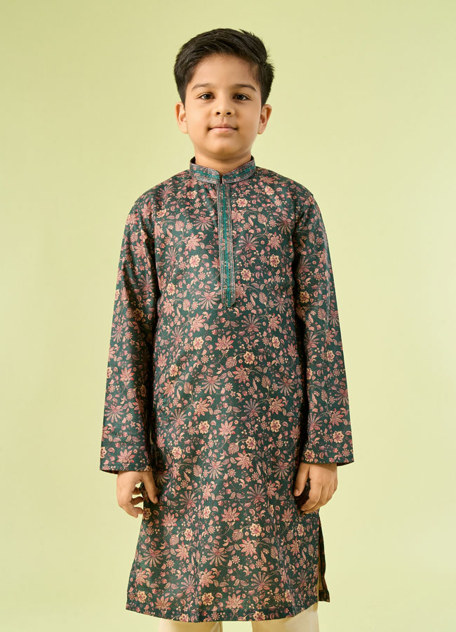 Manyavar Boys Emerald Green Splendor Kurta Pajama