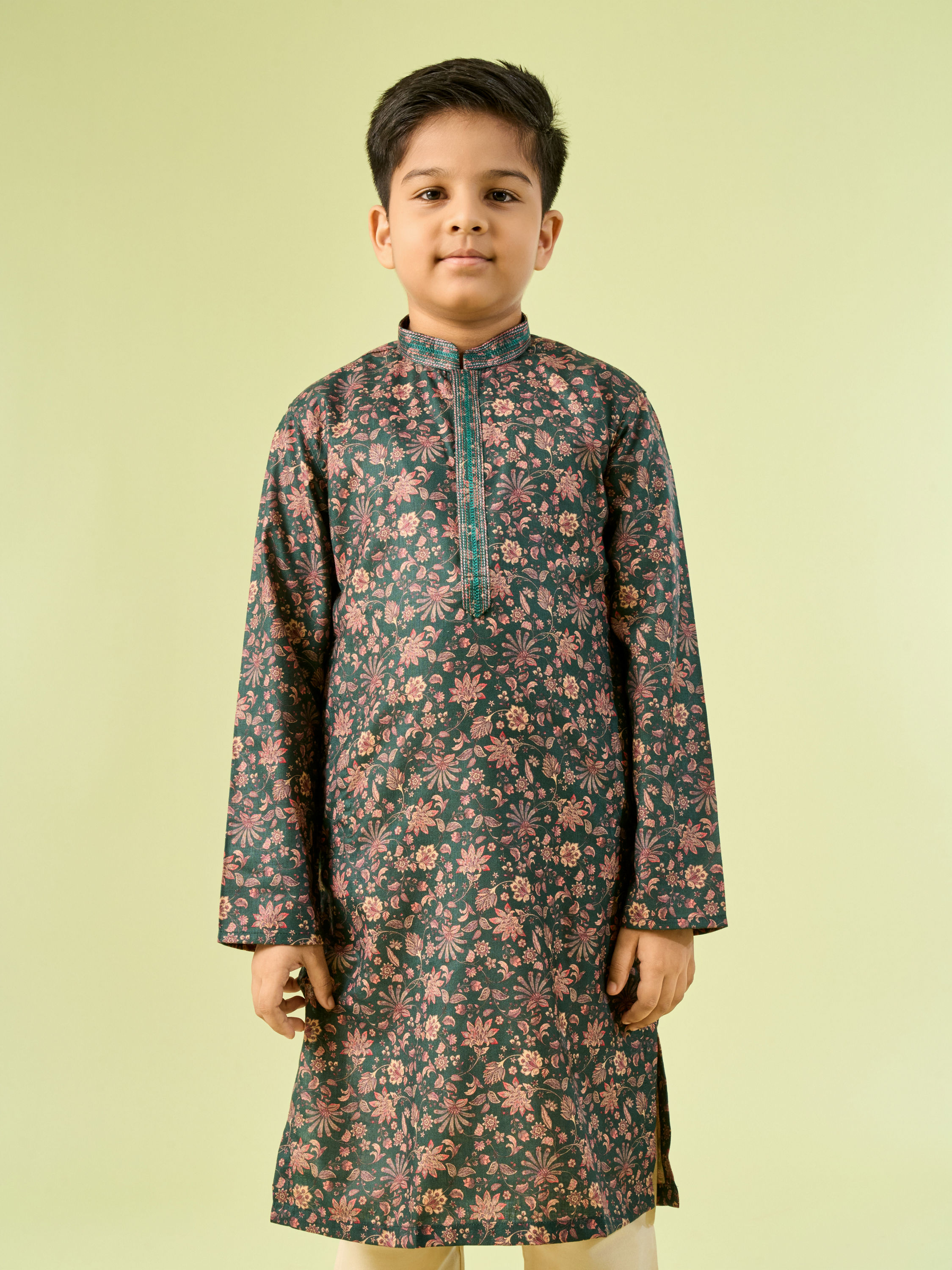 Manyavar Boys Emerald Green Splendor Kurta Pajama