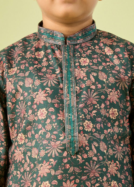 Manyavar Boys Emerald Green Splendor Kurta Pajama