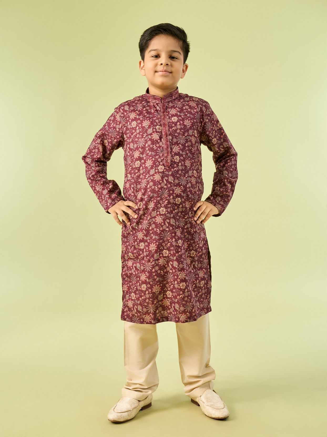 Manyavar Boys Wine Maroon Viscose Kurta Pajama