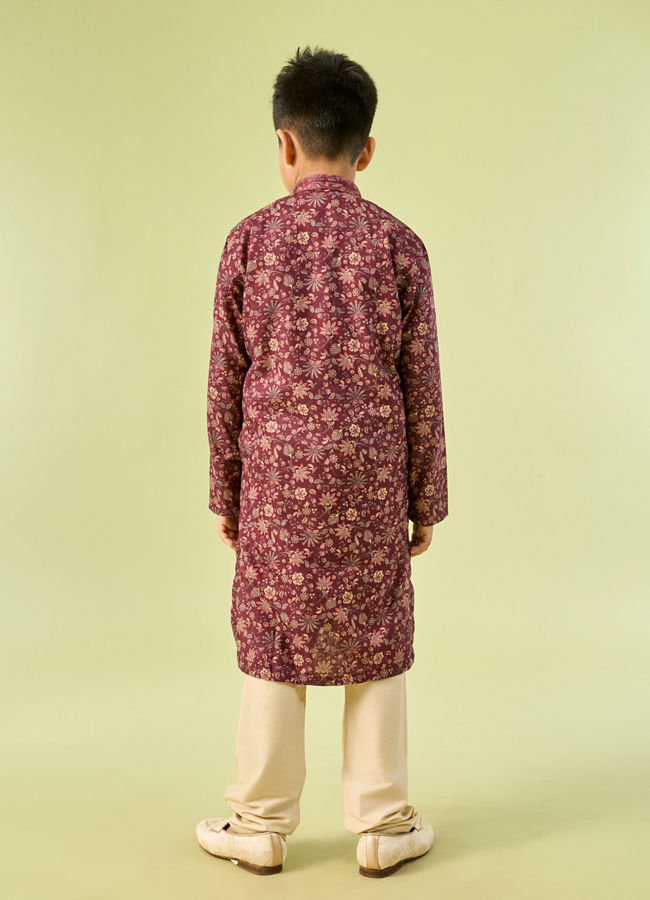 Manyavar Boys Wine Maroon Viscose Kurta Pajama