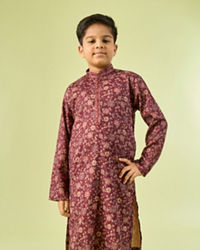 Manyavar Boys Wine Maroon Viscose Kurta Pajama