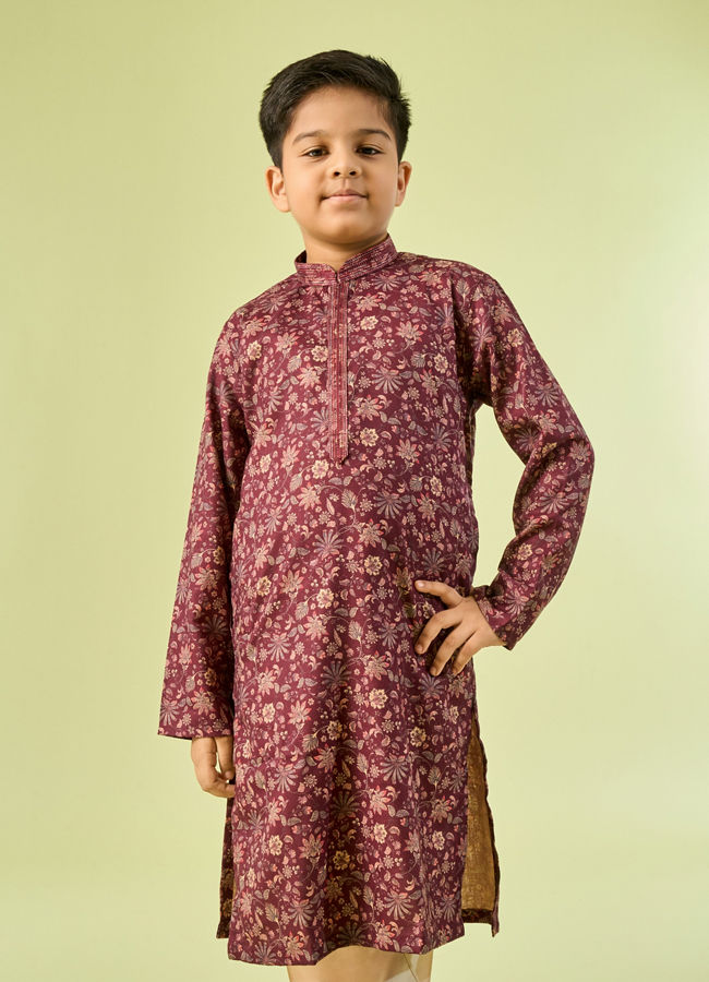 Manyavar Boys Wine Maroon Viscose Kurta Pajama
