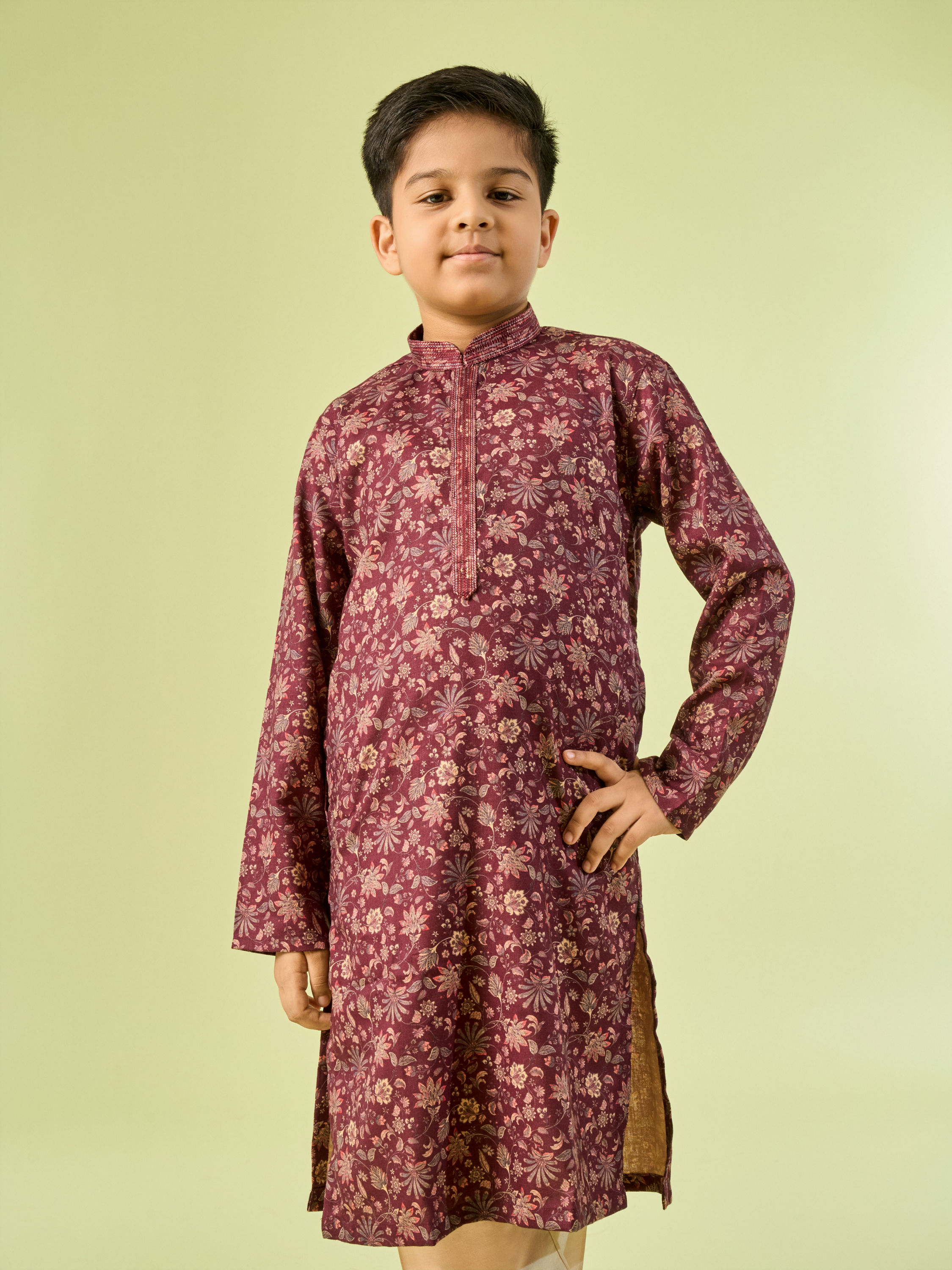 Manyavar Boys Wine Maroon Viscose Kurta Pajama