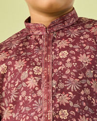 Manyavar Boys Wine Maroon Viscose Kurta Pajama