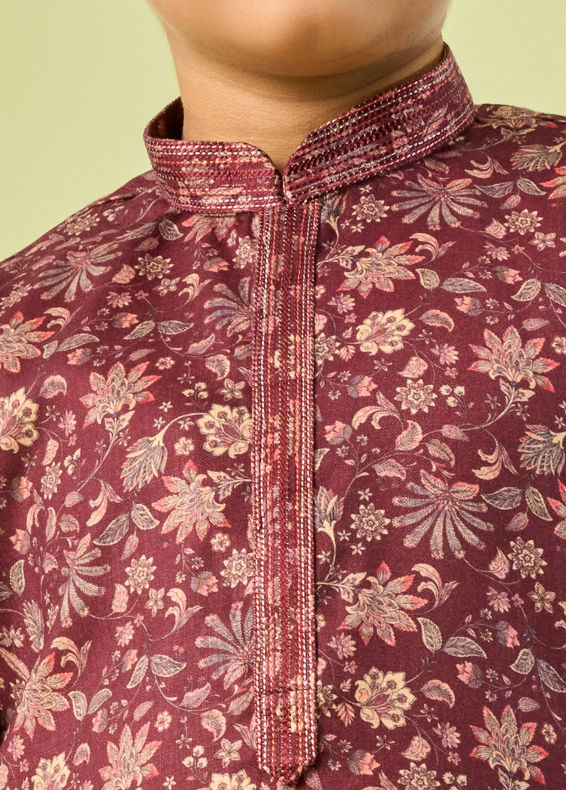 Manyavar Boys Wine Maroon Viscose Kurta Pajama