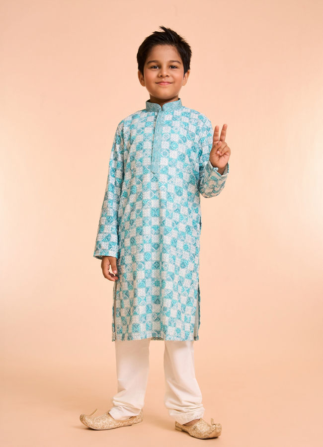 Manyavar Boys Aqua Green Exquisiteness Kurta Pajama