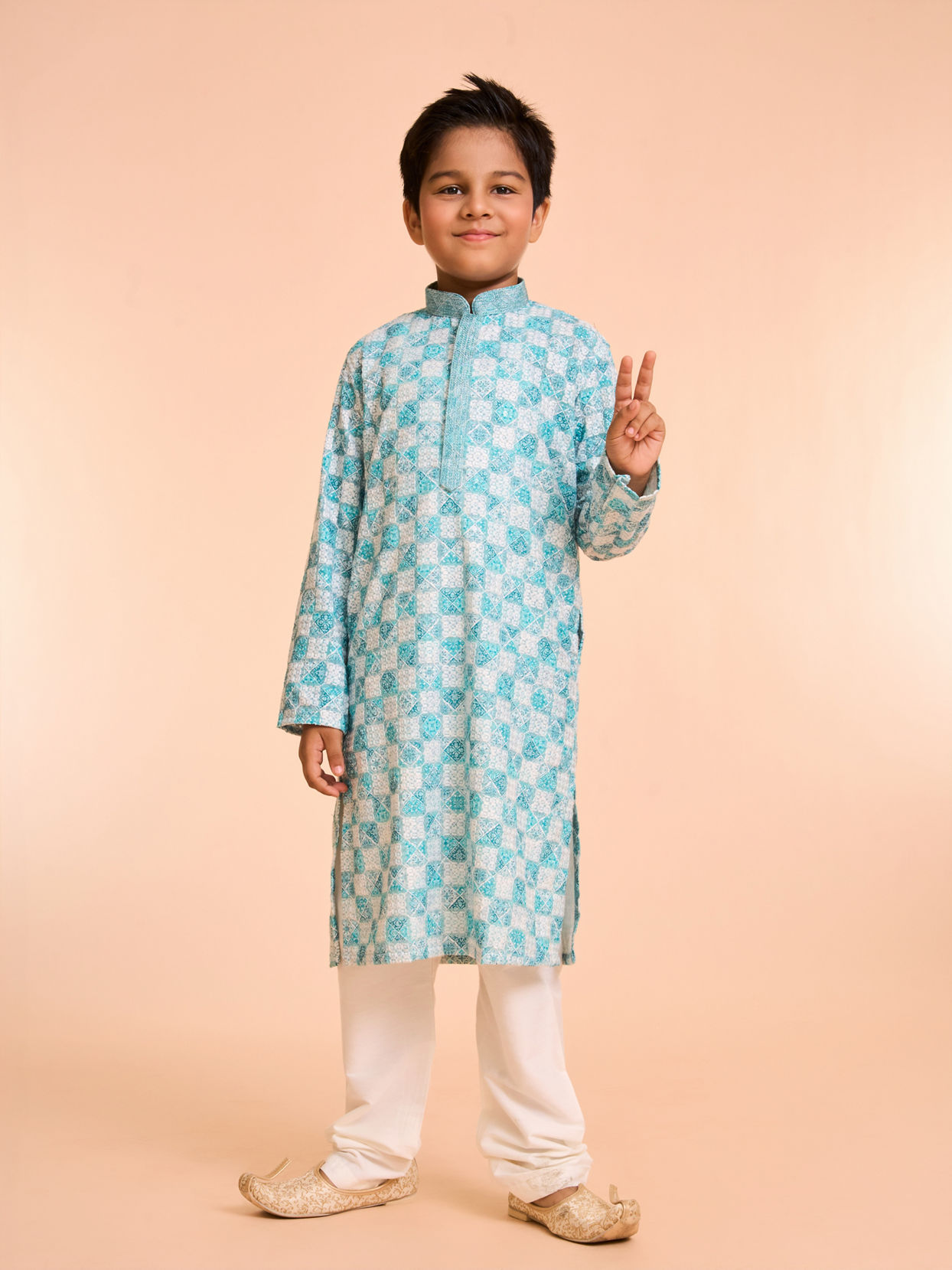 Manyavar Boys Aqua Green Exquisiteness Kurta Pajama