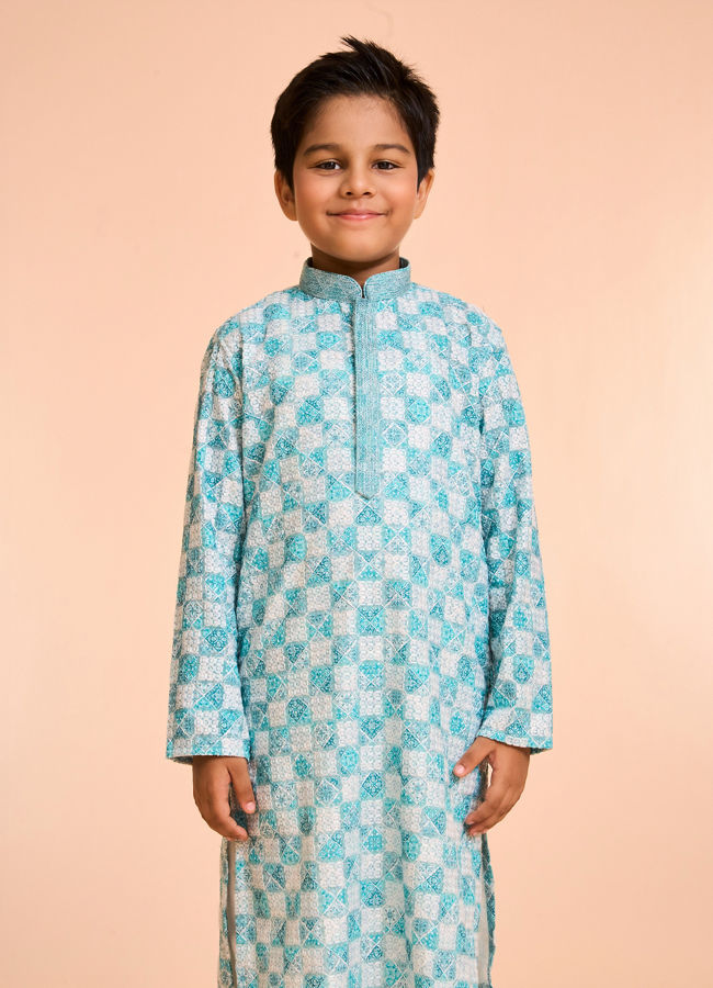Manyavar Boys Aqua Green Exquisiteness Kurta Pajama