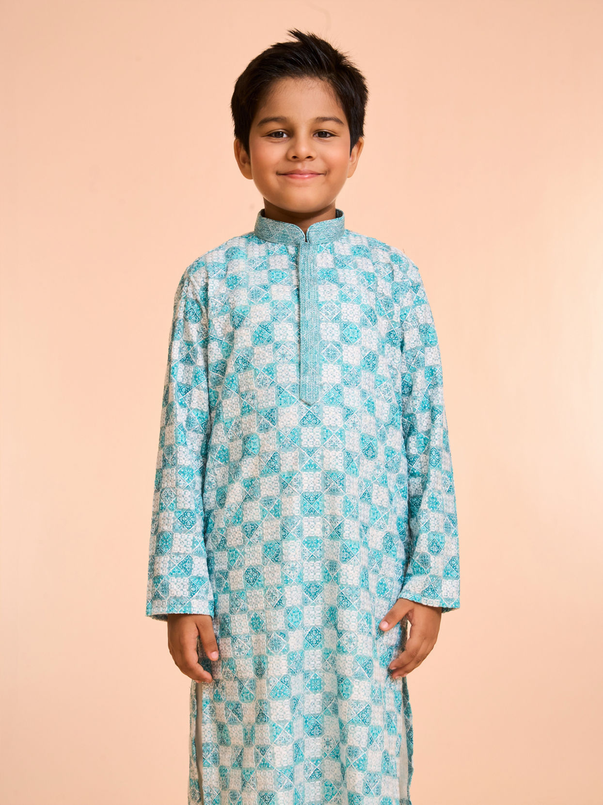 Manyavar Boys Aqua Green Exquisiteness Kurta Pajama