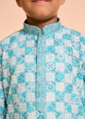Manyavar Boys Aqua Green Exquisiteness Kurta Pajama