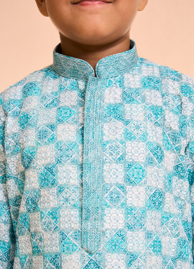 Manyavar Boys Aqua Green Exquisiteness Kurta Pajama