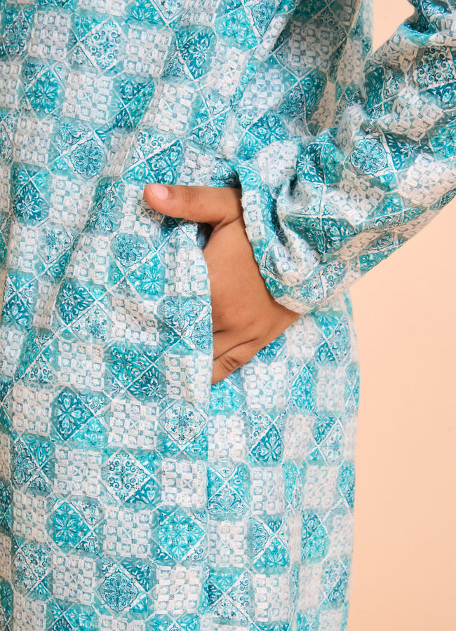 Manyavar Boys Aqua Green Exquisiteness Kurta Pajama