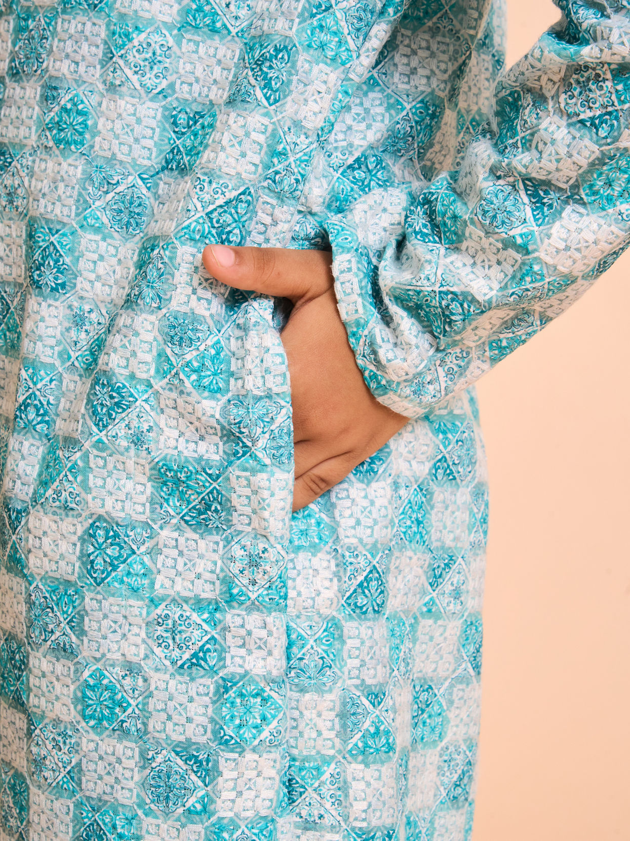 Manyavar Boys Aqua Green Exquisiteness Kurta Pajama