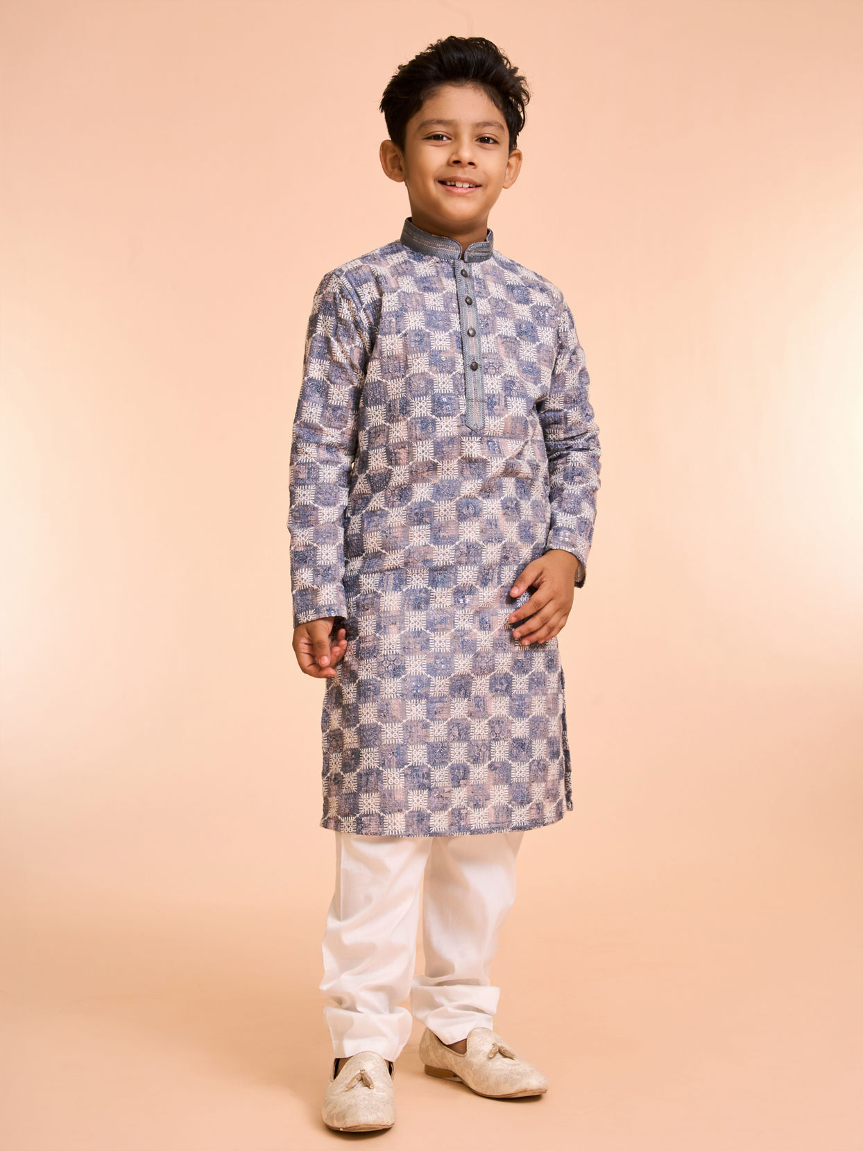 Manyavar Boys Grey Elegance Kurta Pyjama