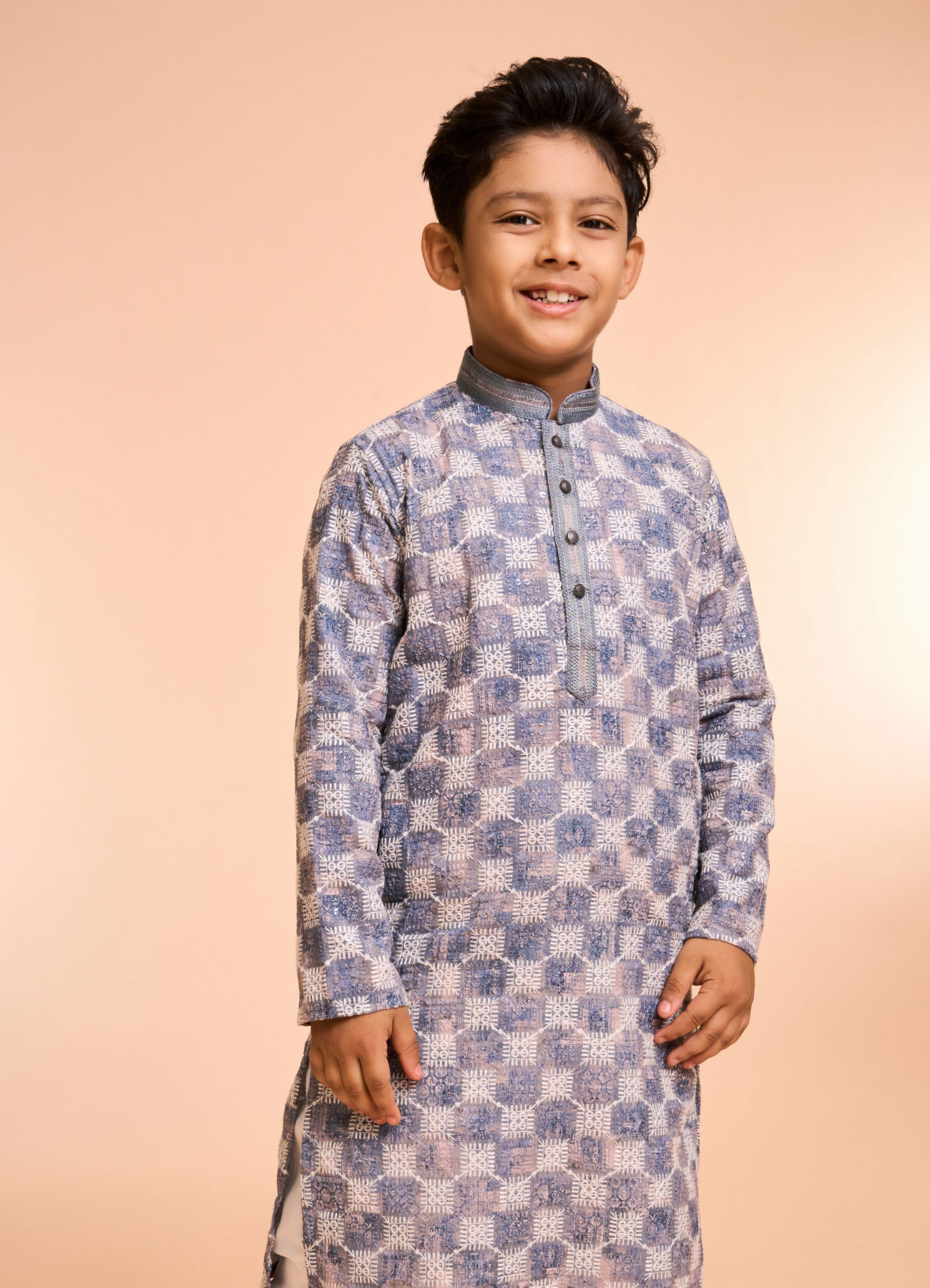 Manyavar Boys Grey Elegance Kurta Pyjama