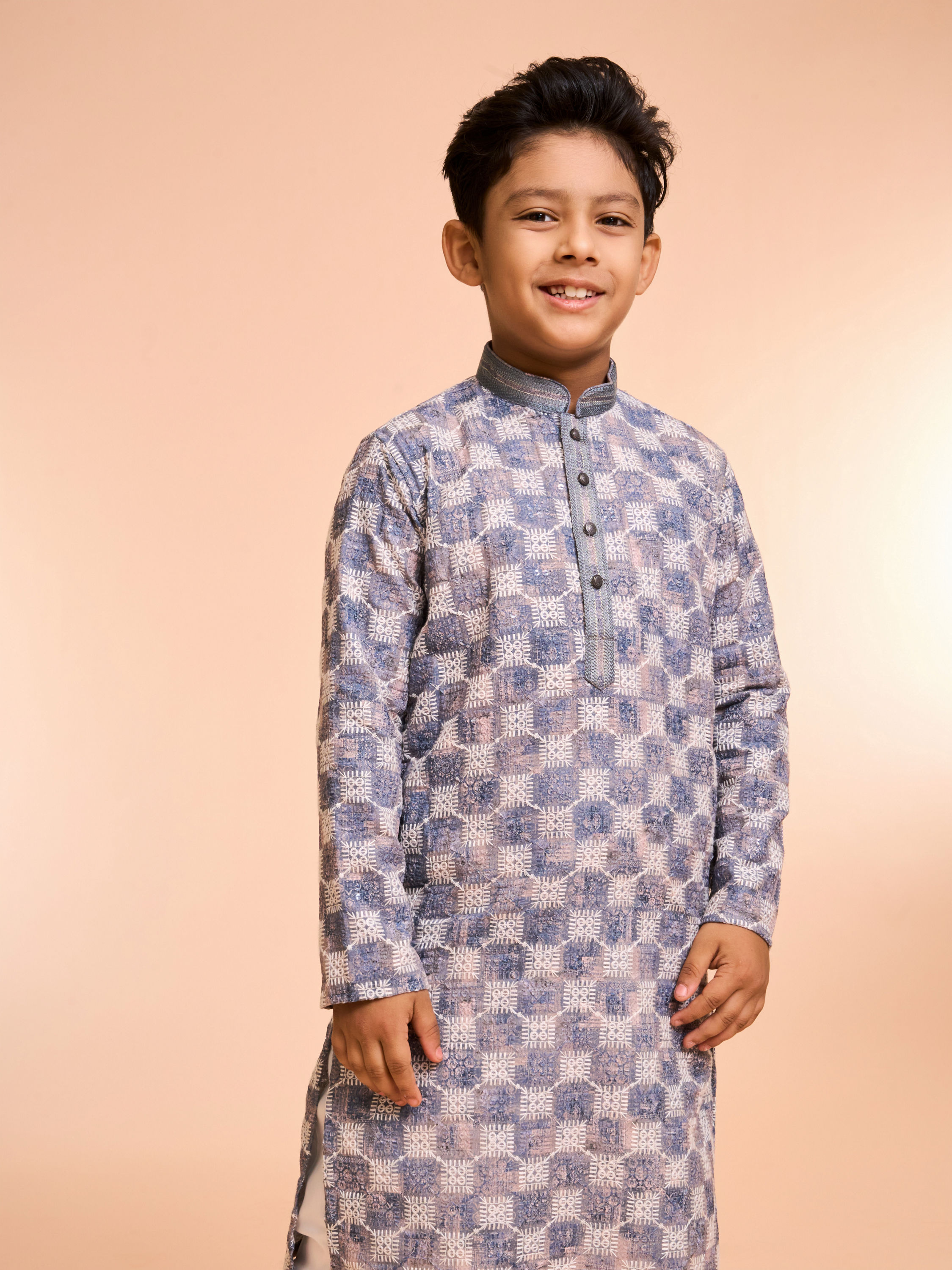 Manyavar Boys Grey Elegance Kurta Pyjama