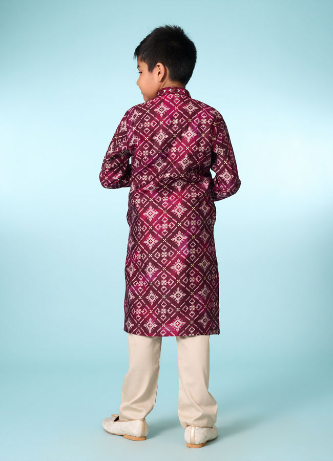 Manyavar Boys Festive Wine Kurta Pajama Set