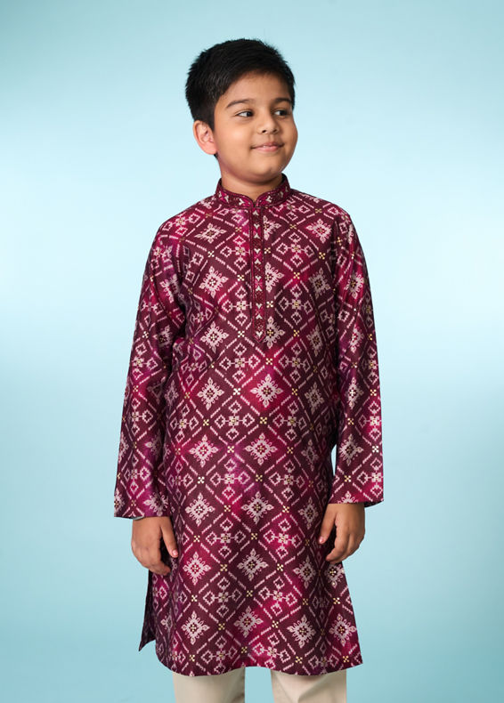 Manyavar Boys Festive Wine Kurta Pajama Set