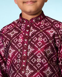 Manyavar Boys Festive Wine Kurta Pajama Set
