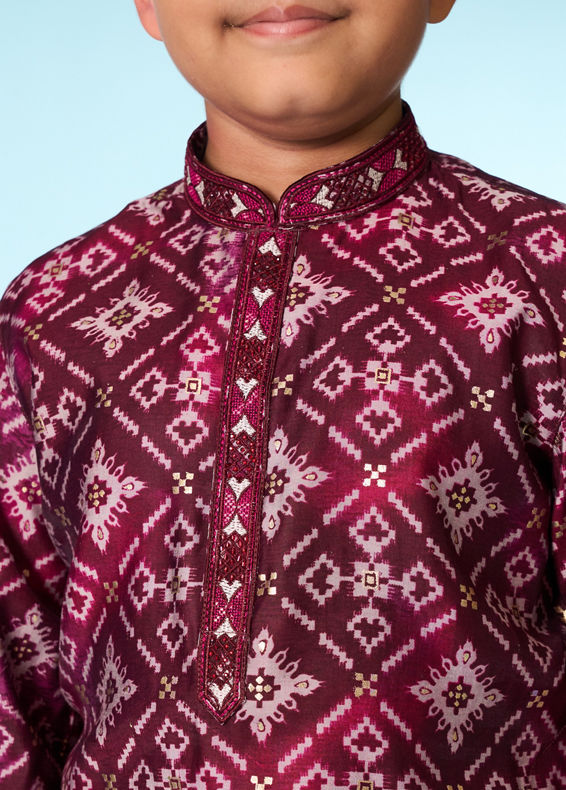 Manyavar Boys Festive Wine Kurta Pajama Set