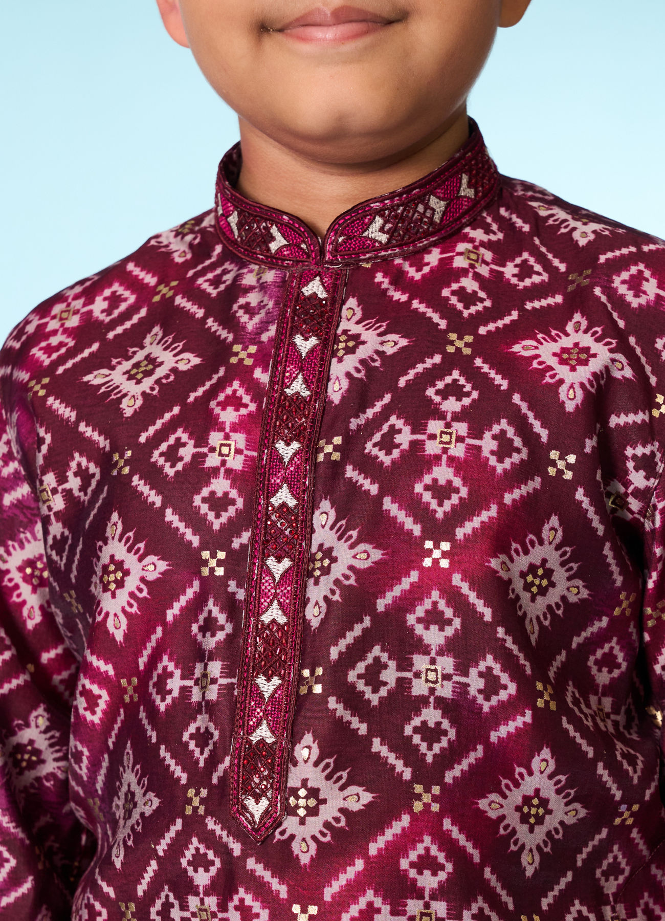 Manyavar Boys Festive Wine Kurta Pajama Set