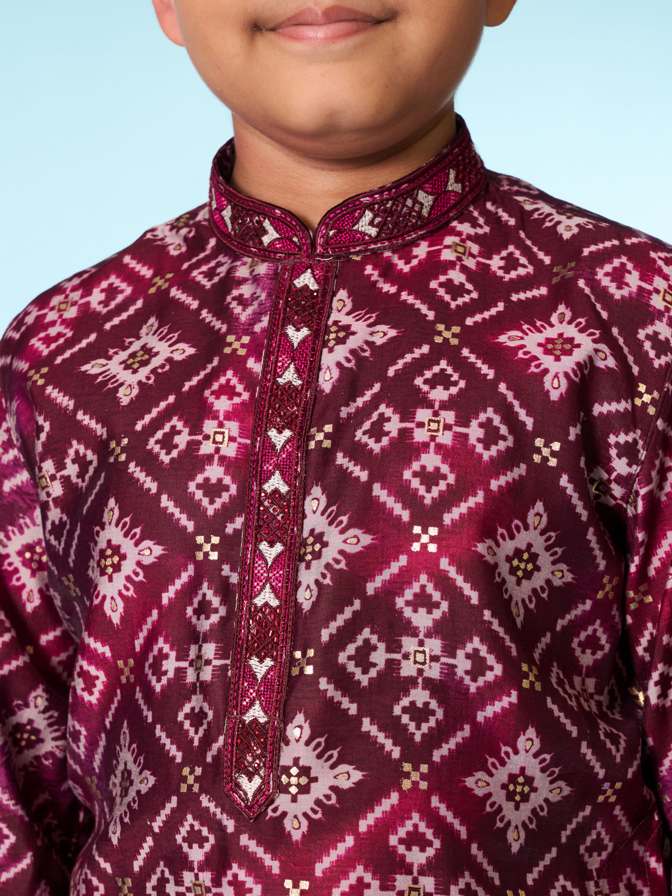 Manyavar Boys Festive Wine Kurta Pajama Set