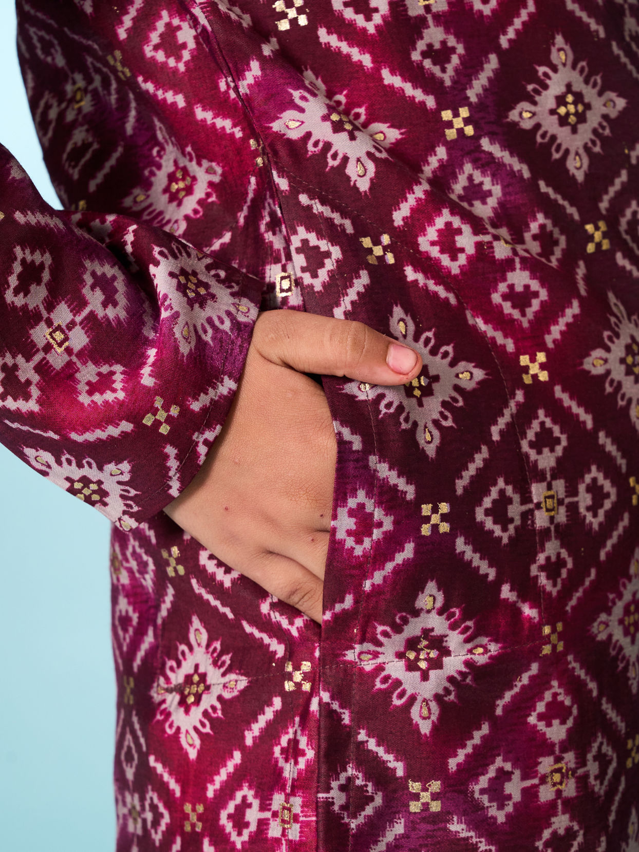 Manyavar Boys Festive Wine Kurta Pajama Set