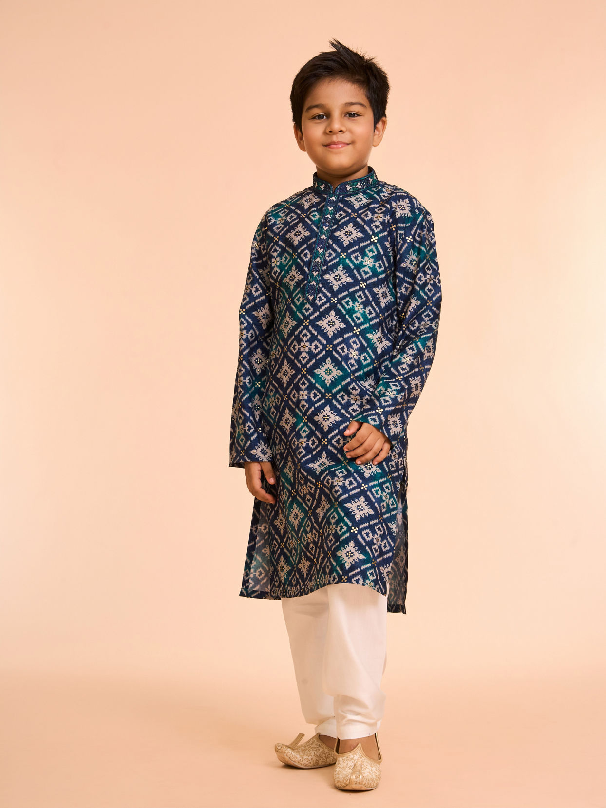 Manyavar Boys Teal Blue Elegance Kurta Pajama
