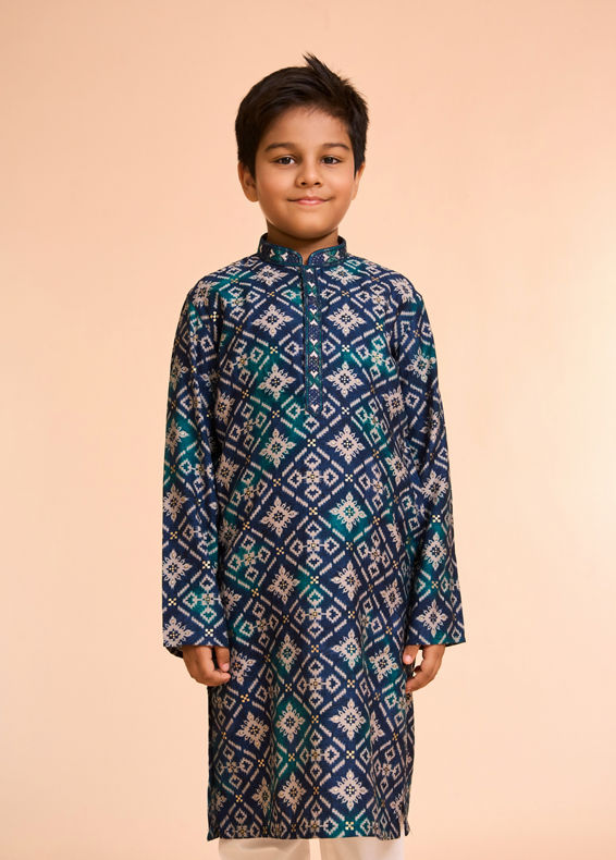 Manyavar Boys Teal Blue Elegance Kurta Pajama