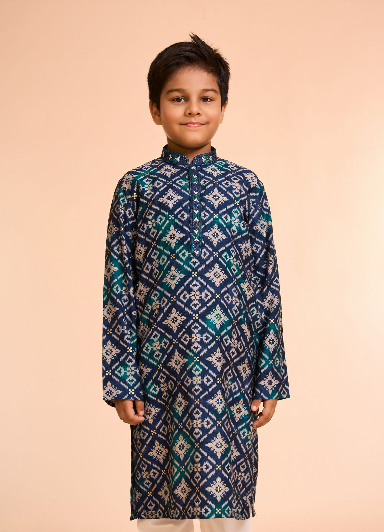 Manyavar Boys Teal Blue Elegance Kurta Pajama