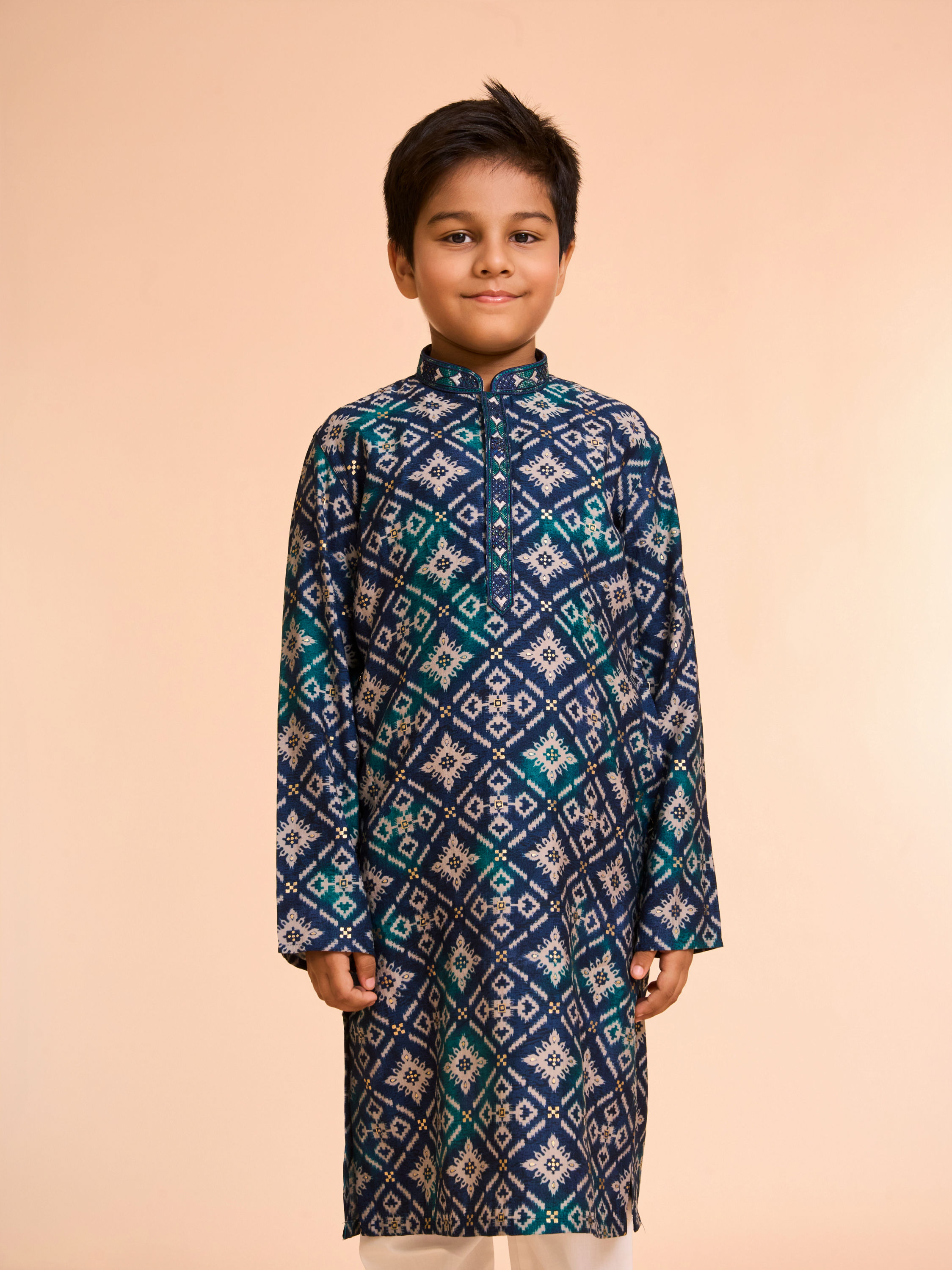 Manyavar Boys Teal Blue Elegance Kurta Pajama