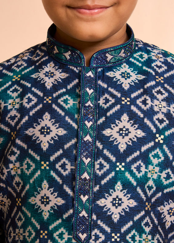 Manyavar Boys Teal Blue Elegance Kurta Pajama