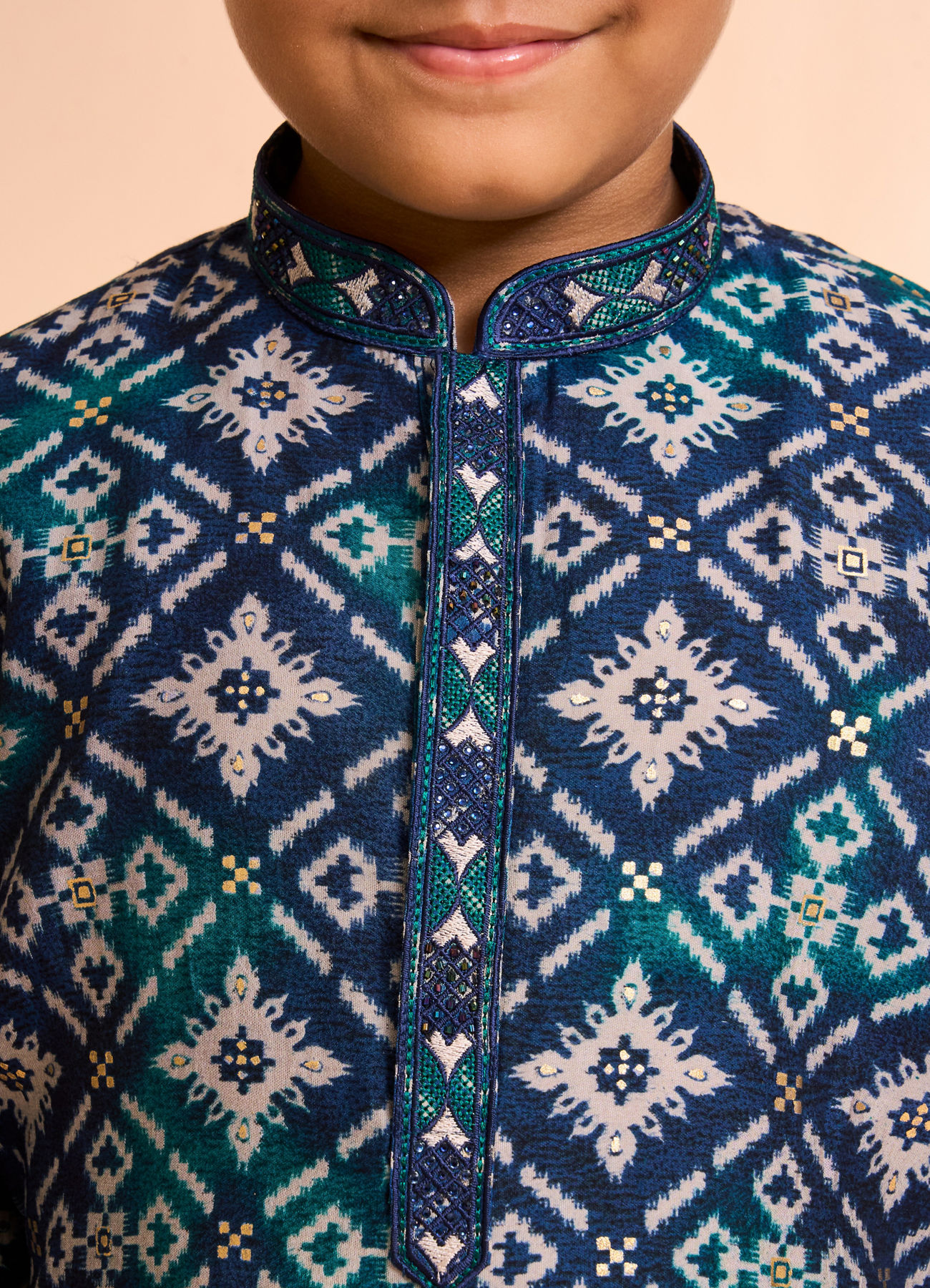 Manyavar Boys Teal Blue Elegance Kurta Pajama