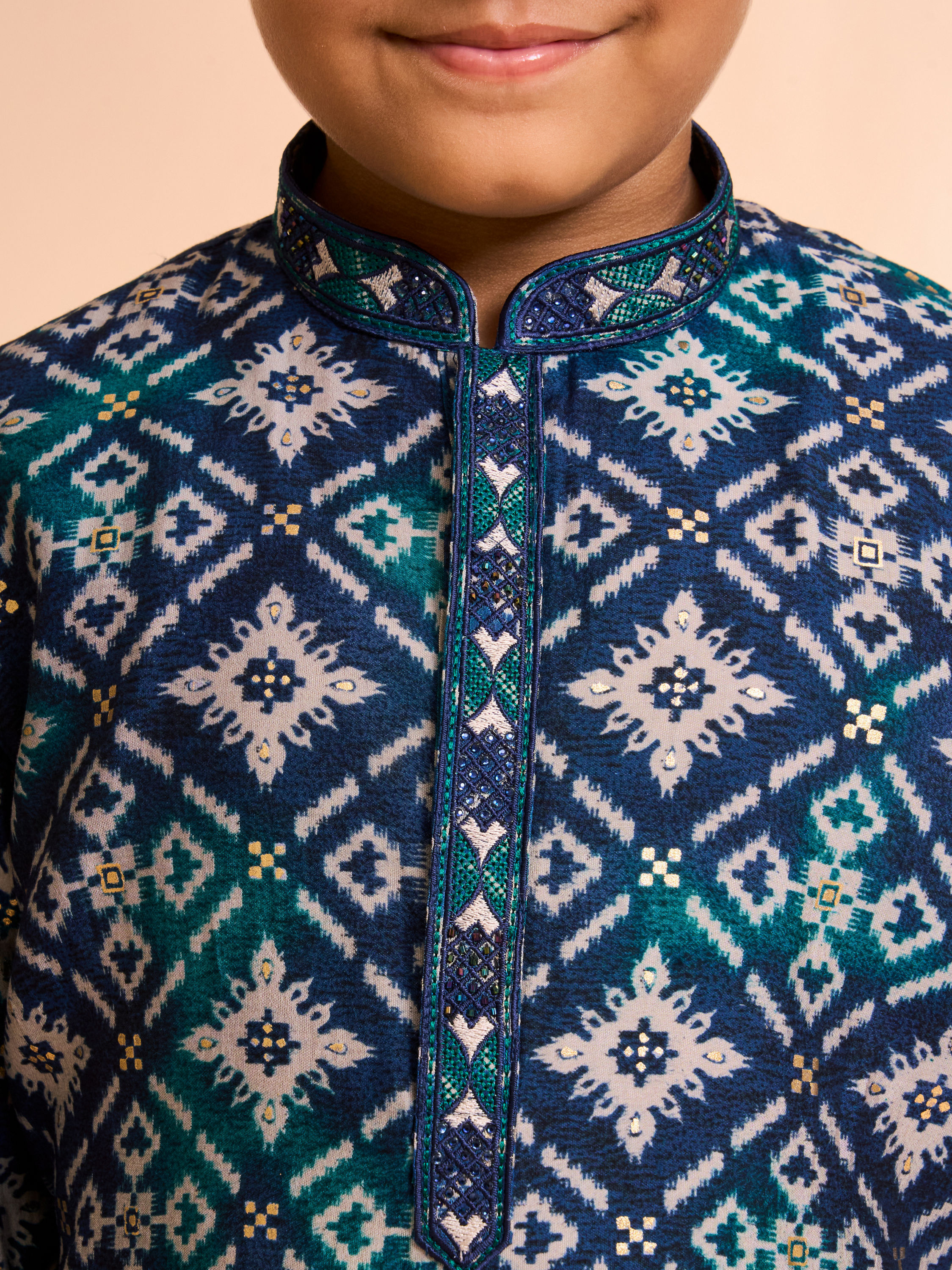 Manyavar Boys Teal Blue Elegance Kurta Pajama