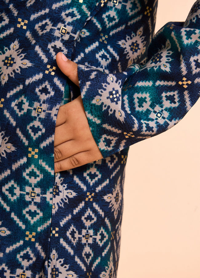 Manyavar Boys Teal Blue Elegance Kurta Pajama