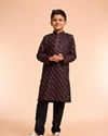 Manyavar Boys Black Vermillion Viscose Kurta Pyjama