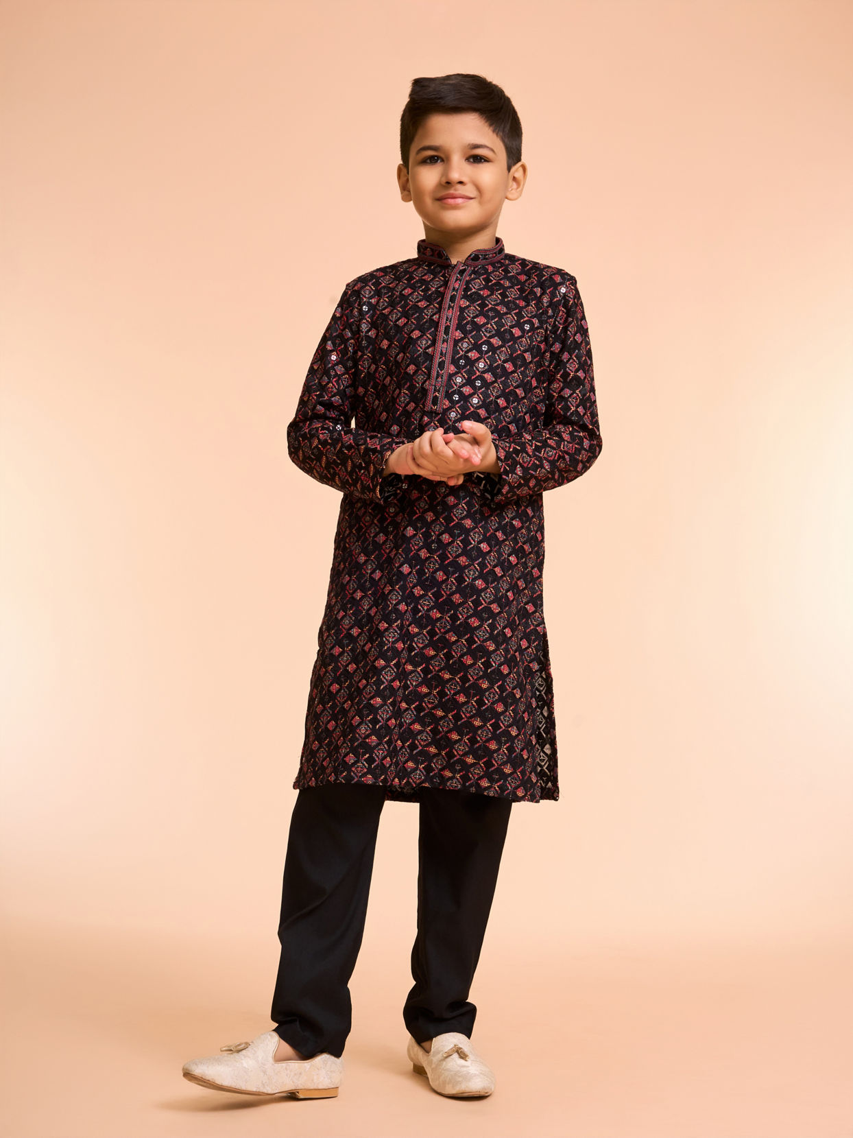 Manyavar Boys Black Vermillion Viscose Kurta Pyjama