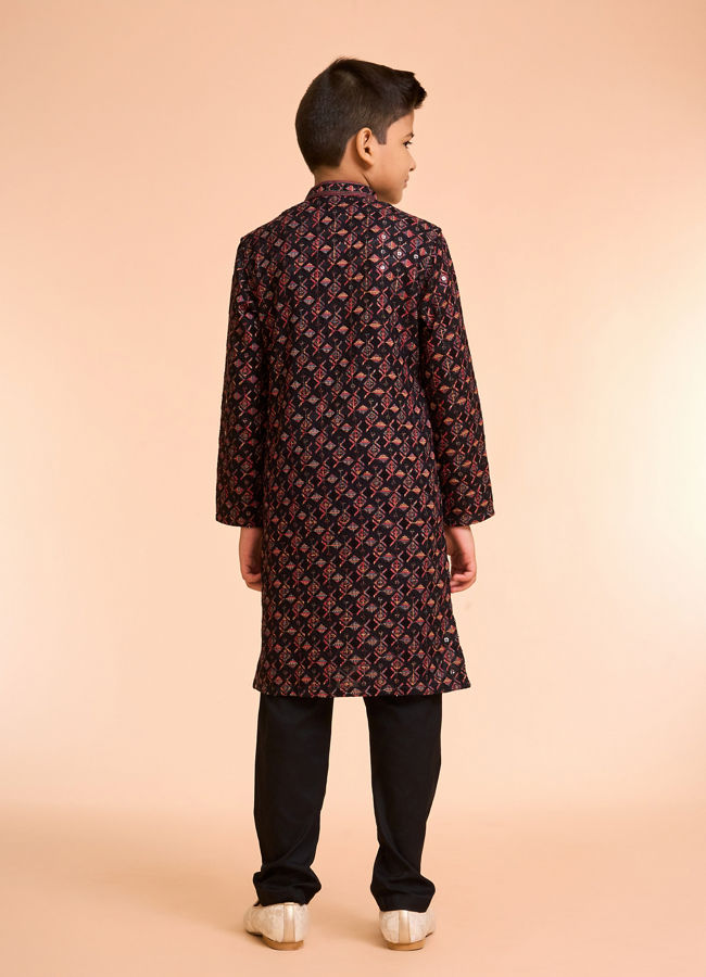 Manyavar Boys Black Vermillion Viscose Kurta Pyjama