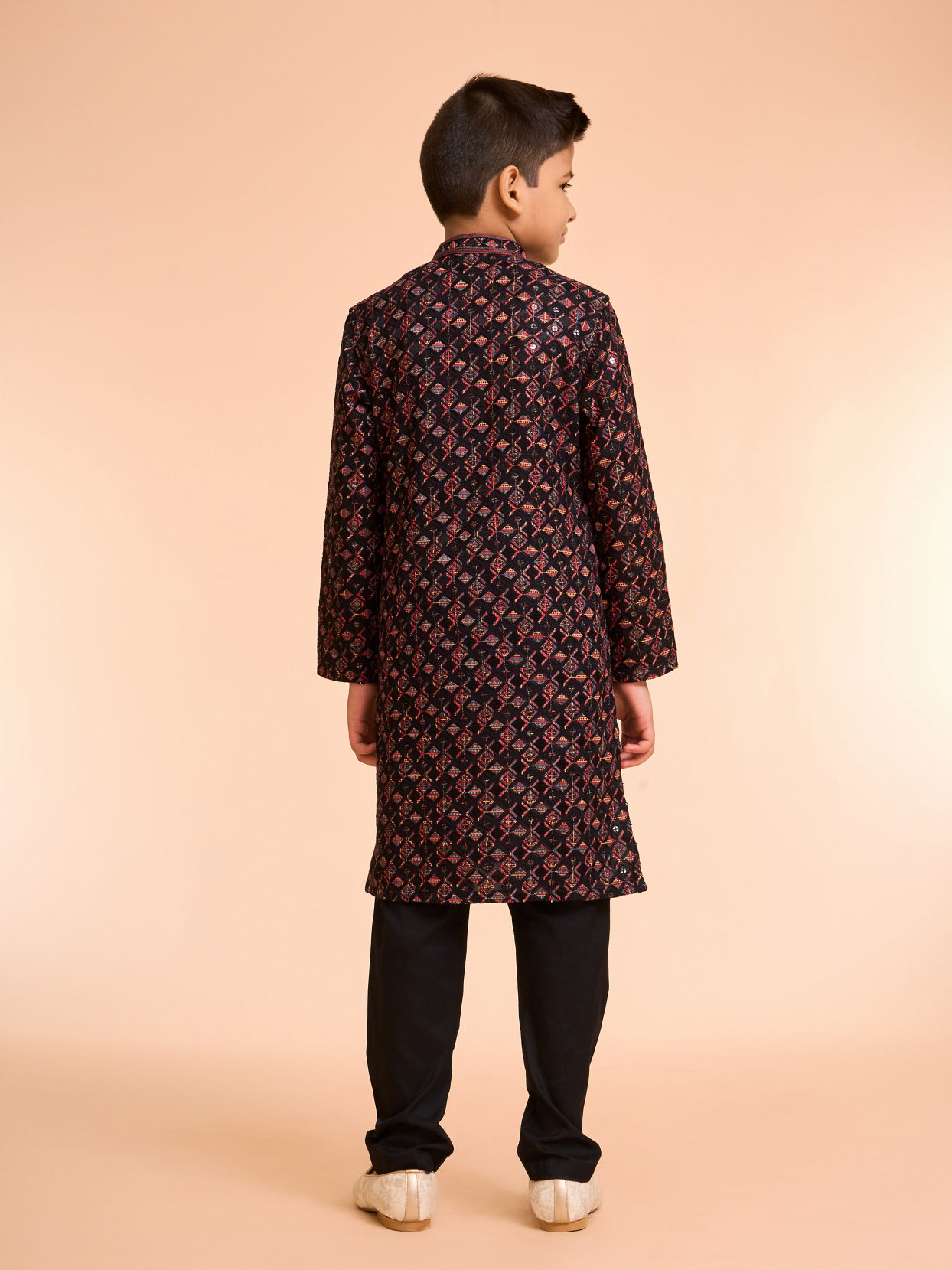 Manyavar Boys Black Vermillion Viscose Kurta Pyjama