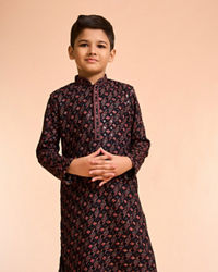 Manyavar Boys Black Vermillion Viscose Kurta Pyjama