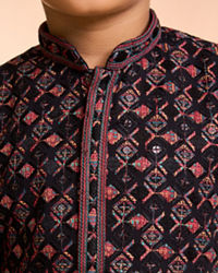 Manyavar Boys Black Vermillion Viscose Kurta Pyjama