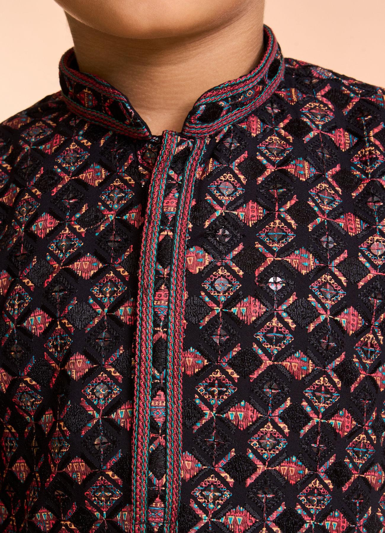 Manyavar Boys Black Vermillion Viscose Kurta Pyjama