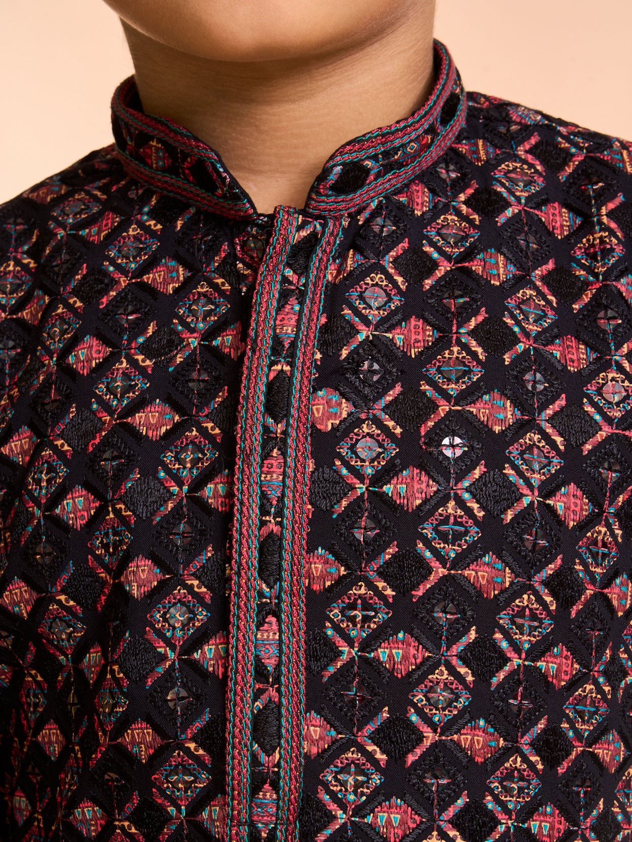 Manyavar Boys Black Vermillion Viscose Kurta Pyjama