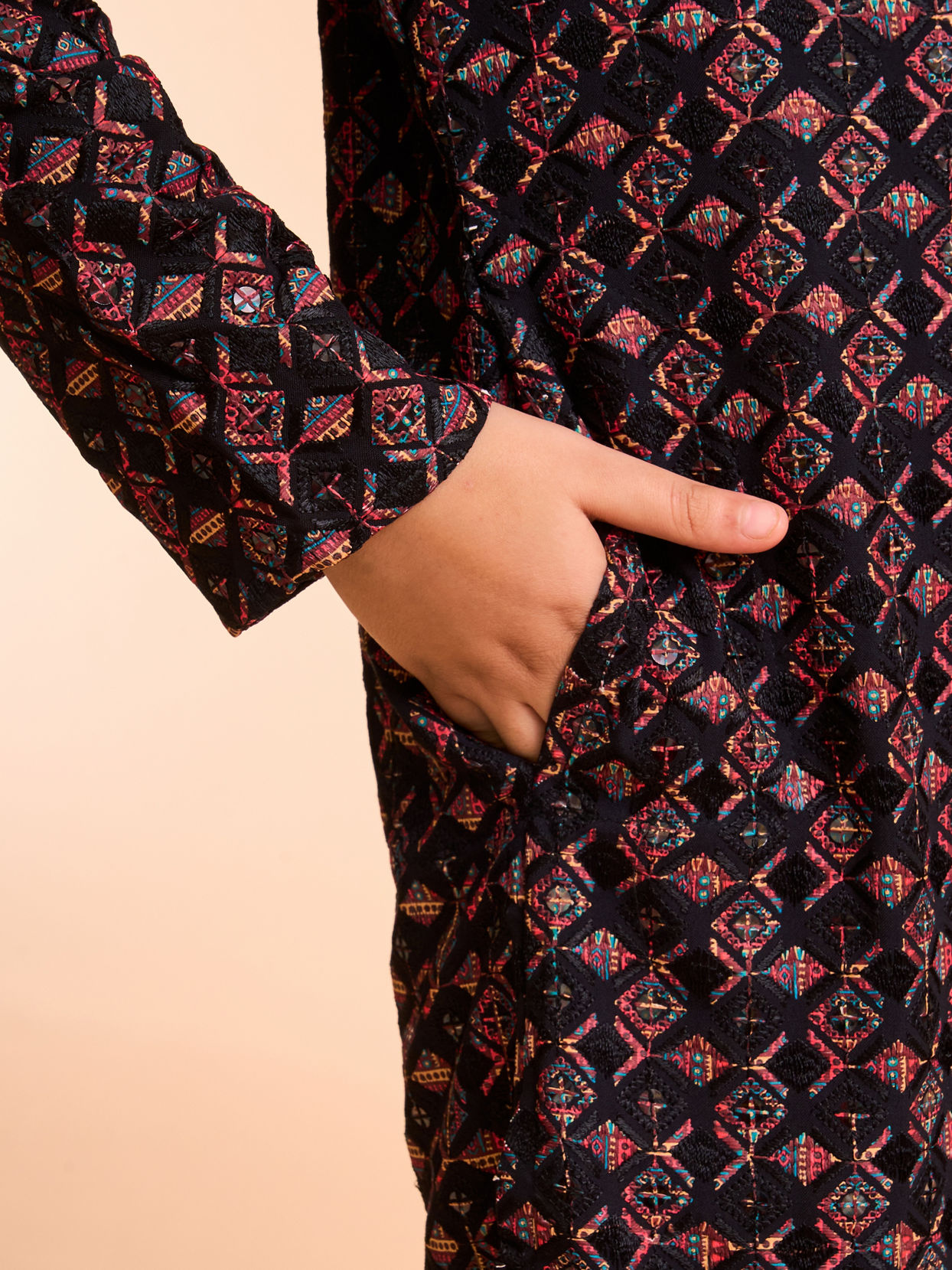 Manyavar Boys Black Vermillion Viscose Kurta Pyjama