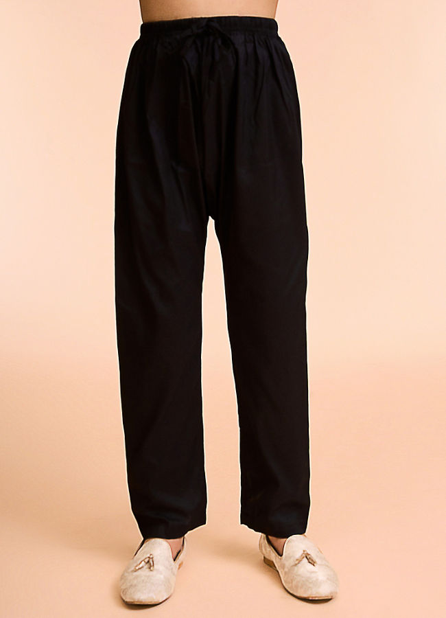 Manyavar Boys Black Vermillion Viscose Kurta Pyjama